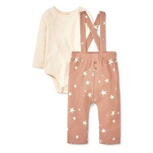 Grayson Collective Unisex Baby Cream Ribbed LS Bodysuit & Brown Bottom Set